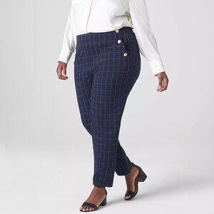 Lane Bryant NWT Navy Blue Windowpane Perfect Drape Relaxed Ankle Pull On Pants